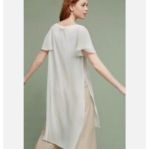 Akemi + Kin Anthropologie Ivory Sarah Knotted Flutter Sleeve Tunic Extra Small
